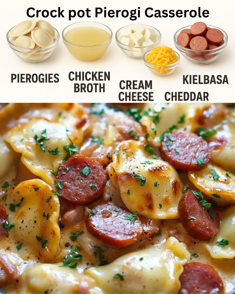 Crock Pot Pierogi Casserole with Kielbasa