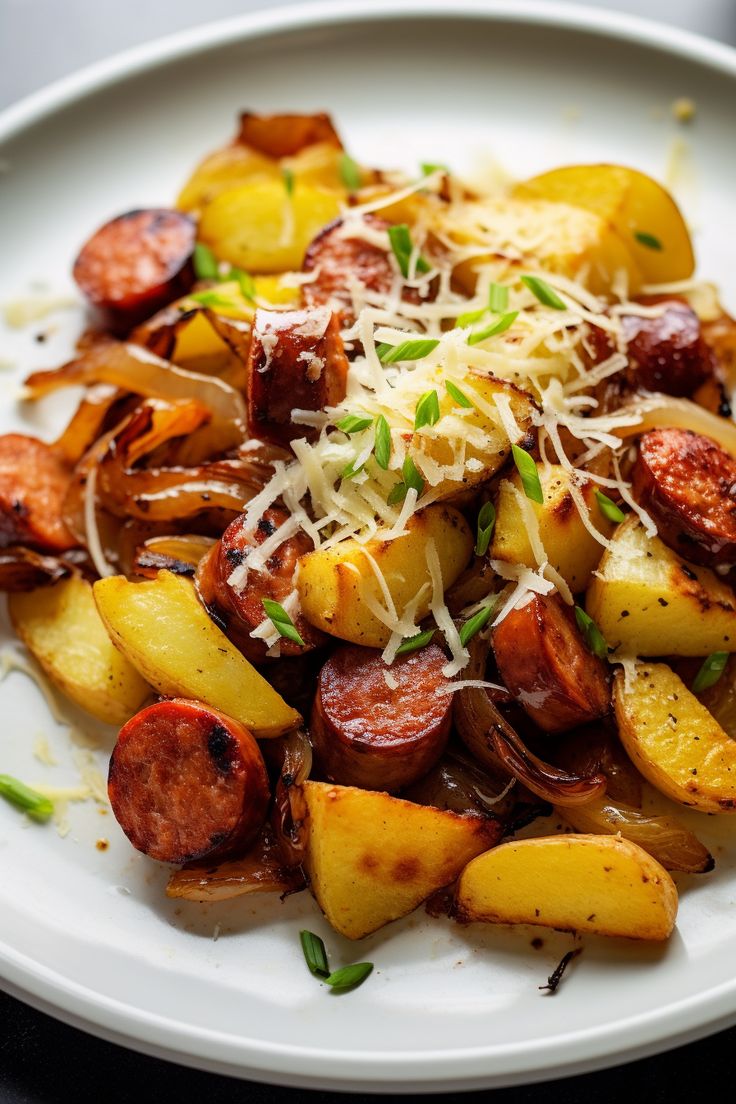 FRIED POTATOES ONIONS AND SMOKED POLISH SAUSAGE