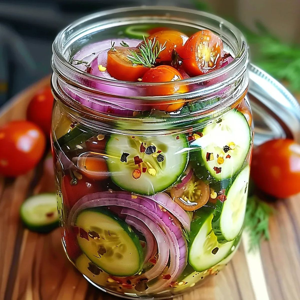 Pickled Cherry Tomatoes, Red Onions, and Cucumbers