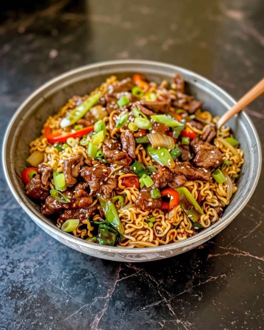 MONGOLIAN BEEF STIR-FRY WITH RAMEN