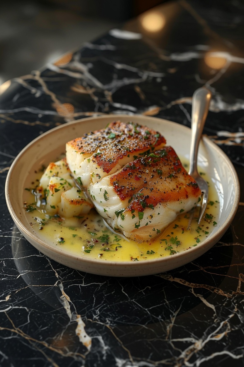 GOLDEN SEARED COD WITH HERB BUTTER SAUCE