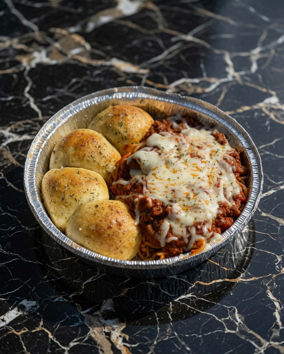 Spaghetti & Stuffed Mozzarella Garlic Bread