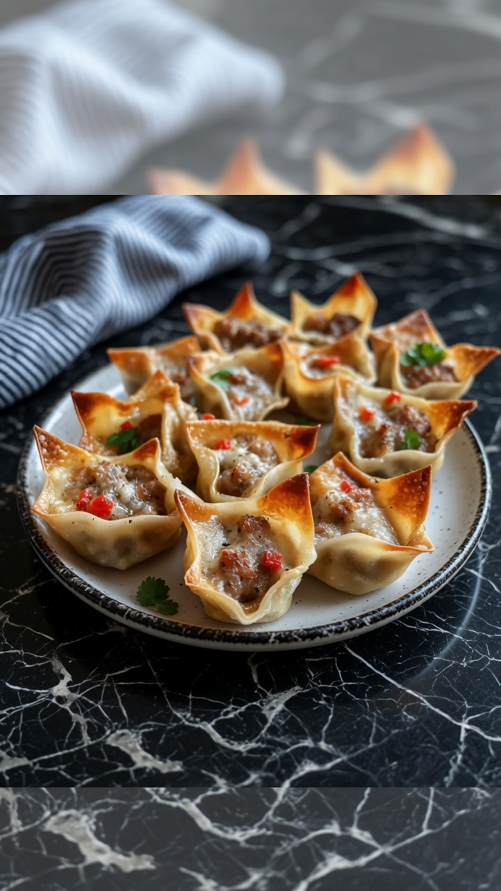 Baked Sausage & Pepper Jack Wontons