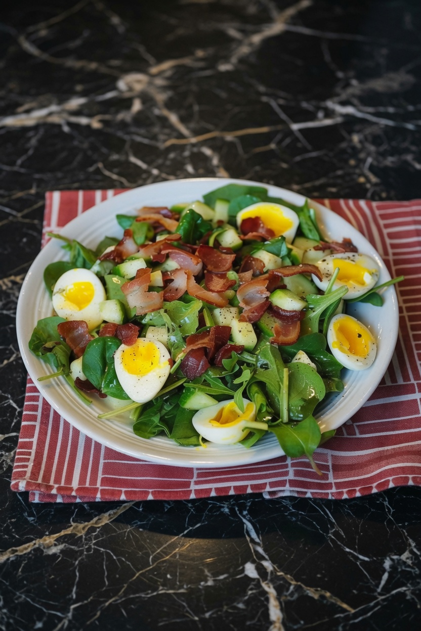 SPINACH SALAD WITH WARM BACON DRESSING