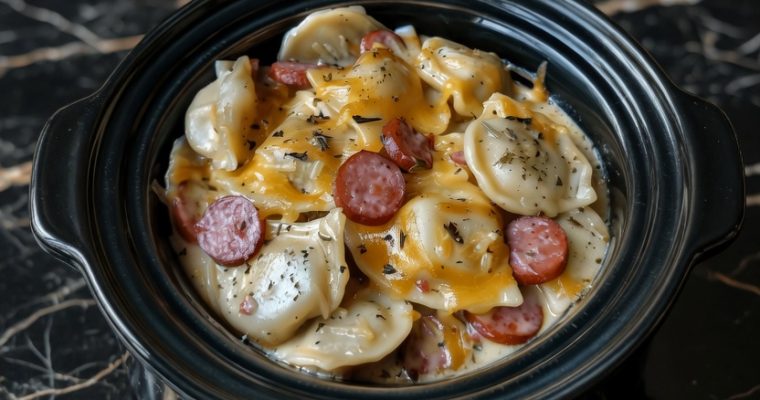 Crock Pot Pierogi Casserole with Kielbasa