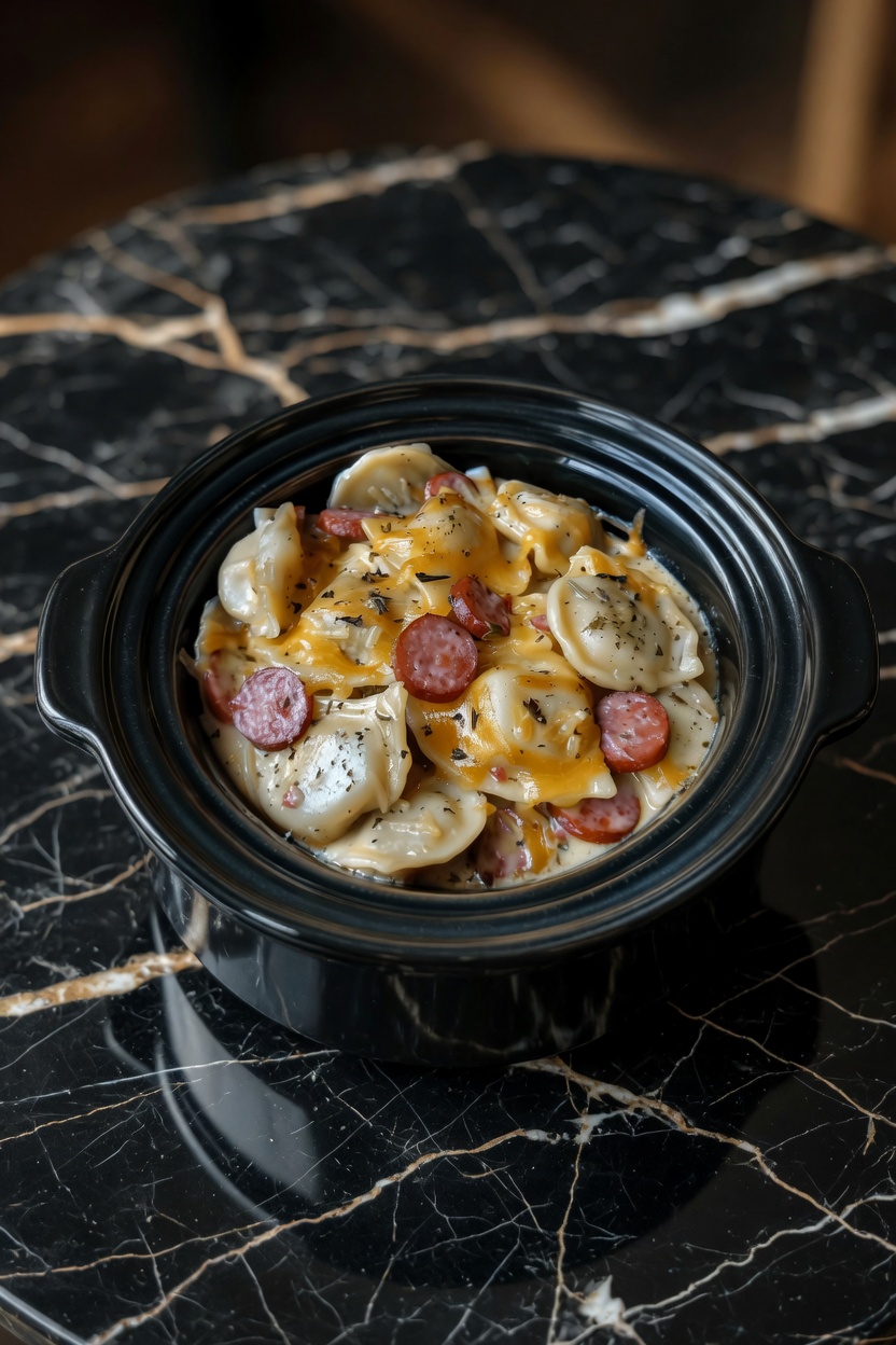 Crock Pot Pierogi Casserole with Kielbasa