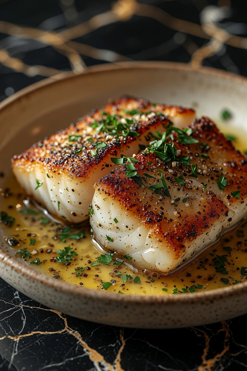 GOLDEN SEARED COD WITH HERB BUTTER SAUCE