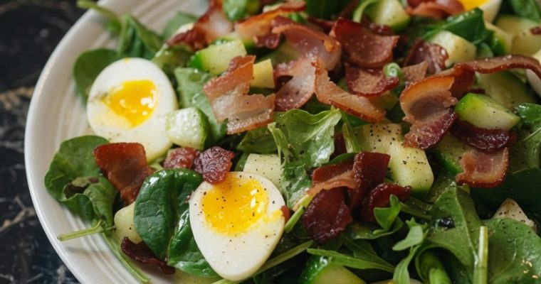 SPINACH SALAD WITH WARM BACON DRESSING