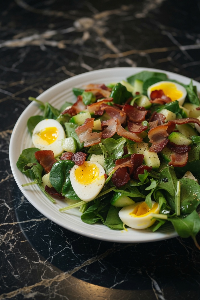 SPINACH SALAD WITH WARM BACON DRESSING