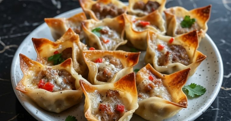 Baked Sausage & Pepper Jack Wontons