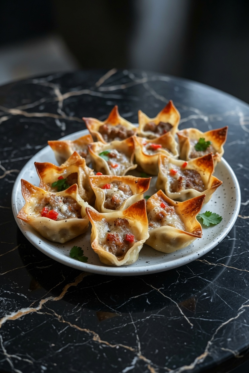 Baked Sausage & Pepper Jack Wontons