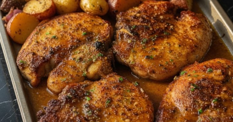 SHEET PAN PORK CHOPS WITH MULTI COLORED POTATOES