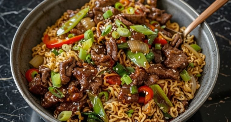 MONGOLIAN BEEF STIR-FRY WITH RAMEN