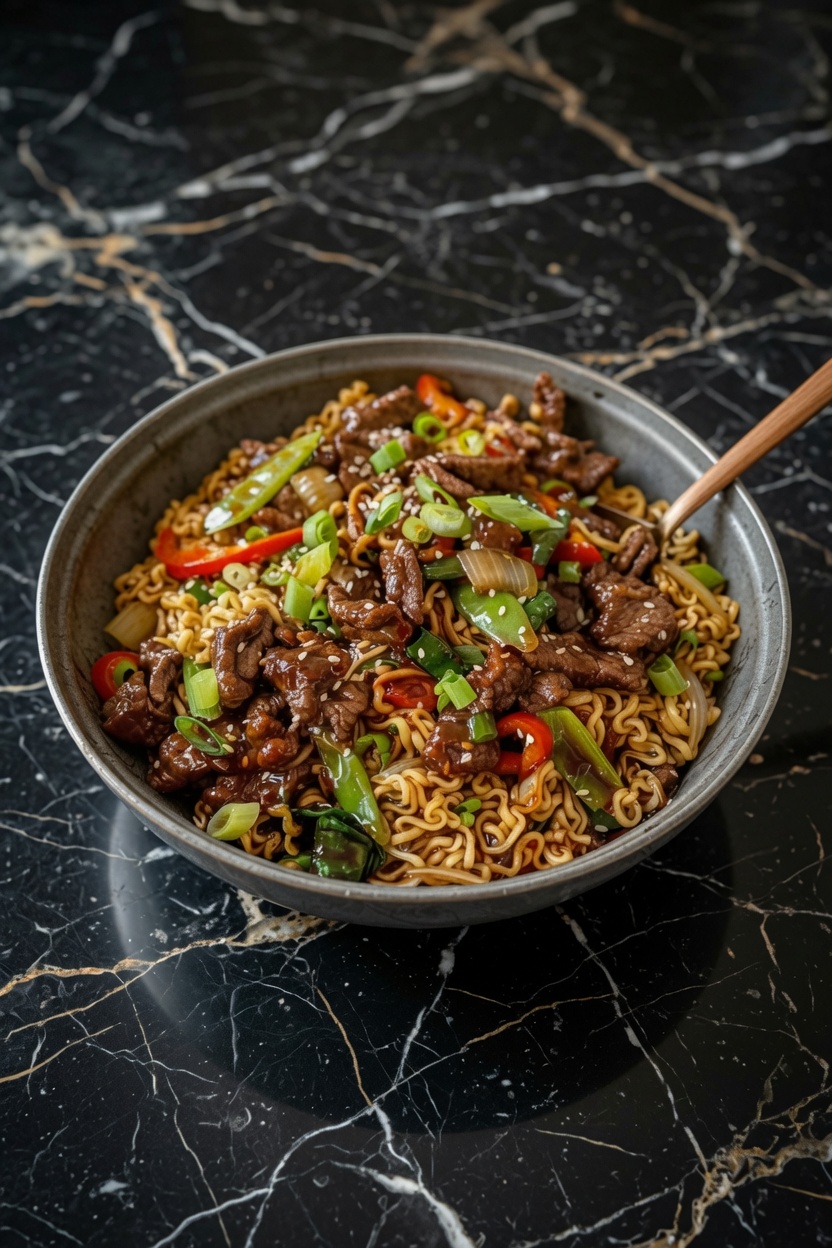 MONGOLIAN BEEF STIR-FRY WITH RAMEN