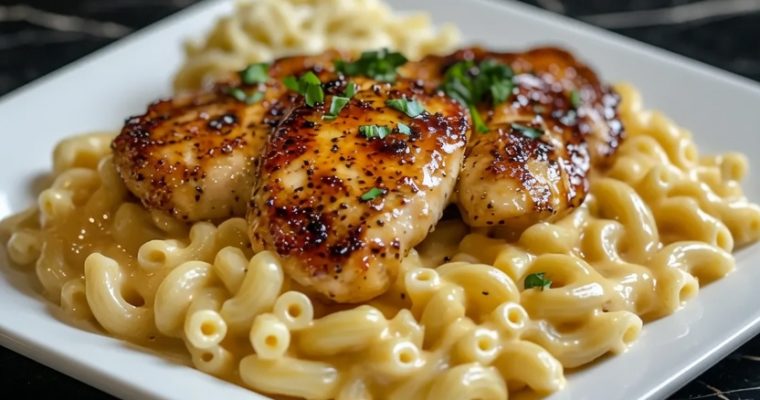 Sweet and Spicy Honey Pepper Chicken with Creamy Macaroni Cheese