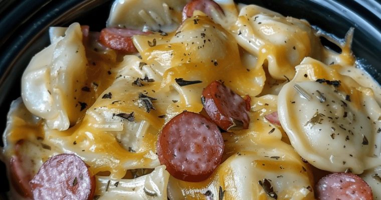 Crock pot Pierogi Casserole with Kielbasa