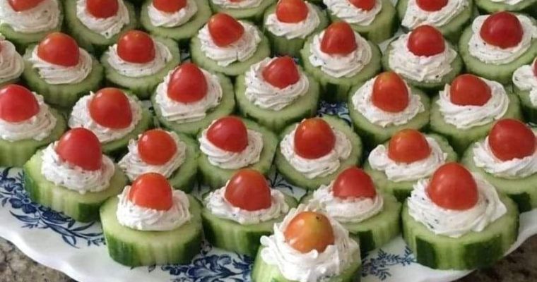 Cucumber Bites with Herbs Cream Cheese and Cherry Tomato