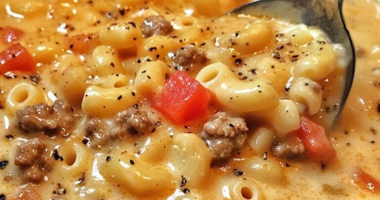 ONE POT MACARONI CHEESEBURGER SOUP