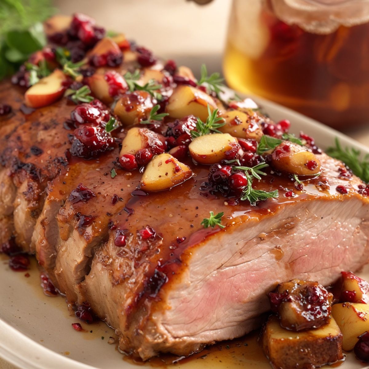 Cranberry Dijon Pork Loin Roast with Apple Cider Glaze
