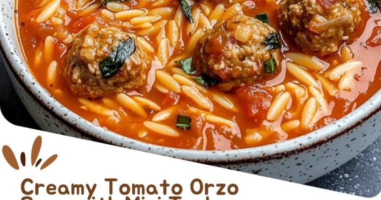 Creamy Tomato Orzo Soup with Mini Turkey Meatballs