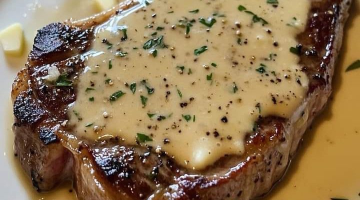 Ribeye Steak with Creamy Bourbon Garlic Sauce