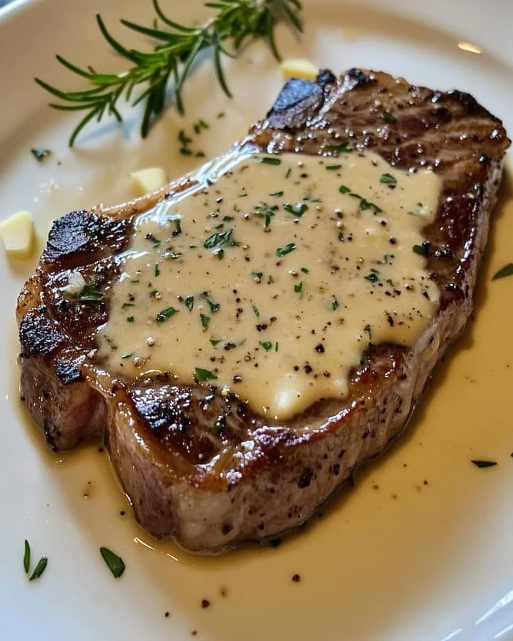 Ribeye Steak with Creamy Bourbon Garlic Sauce