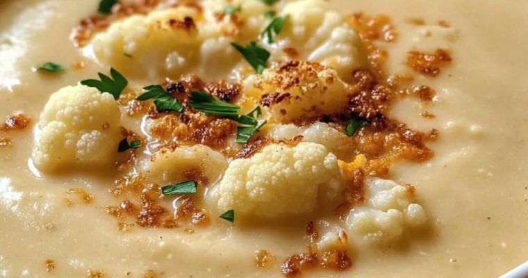 Roasted Garlic Cheddar Cauliflower Soup