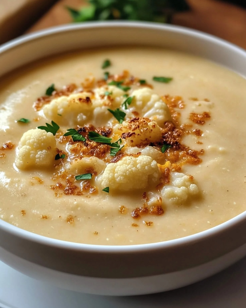 Roasted Garlic Cheddar Cauliflower Soup