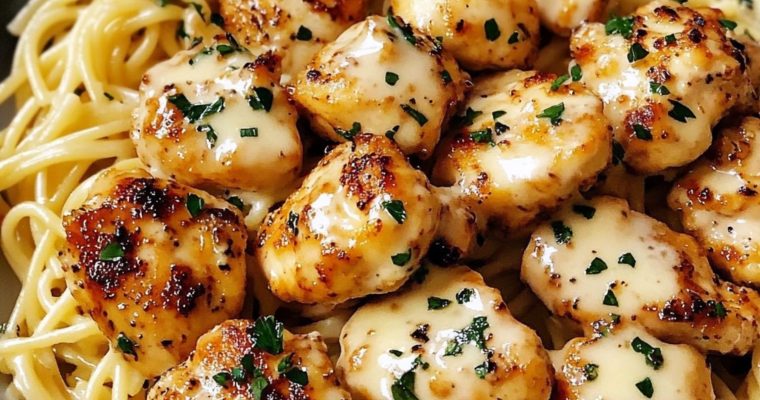 Garlic Butter Chicken Bites with Creamy Parmesan Pasta