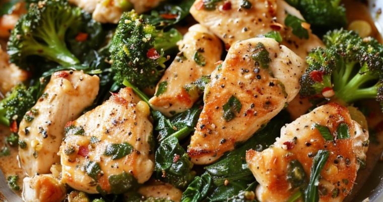 Garlic Chicken with Broccoli and Spinach