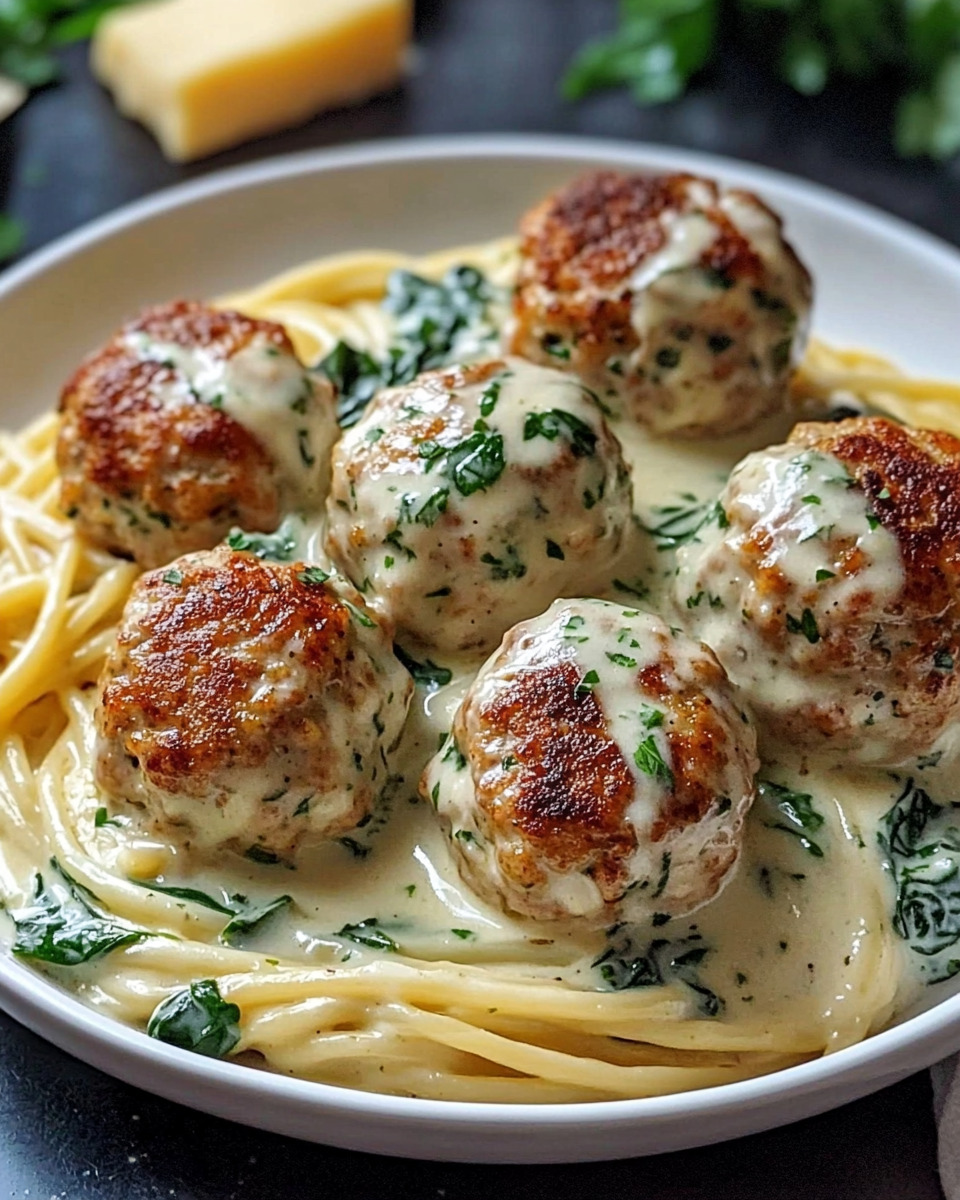 Chicken Ricotta Meatballs with Spinach Alfredo Sauce