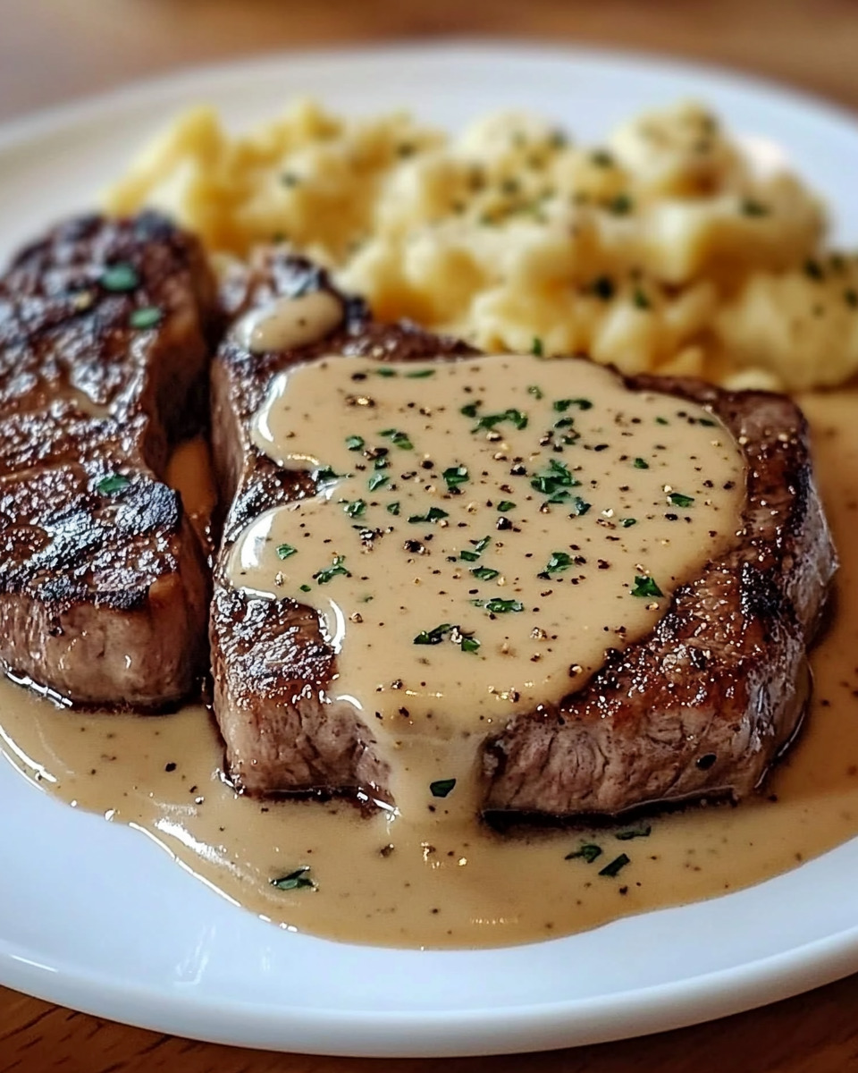 Steak with Garlic Cream Sauce