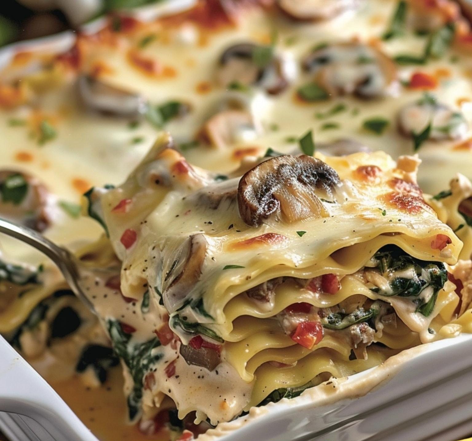 Creamy Chicken Mushroom & Spinach Lasagna