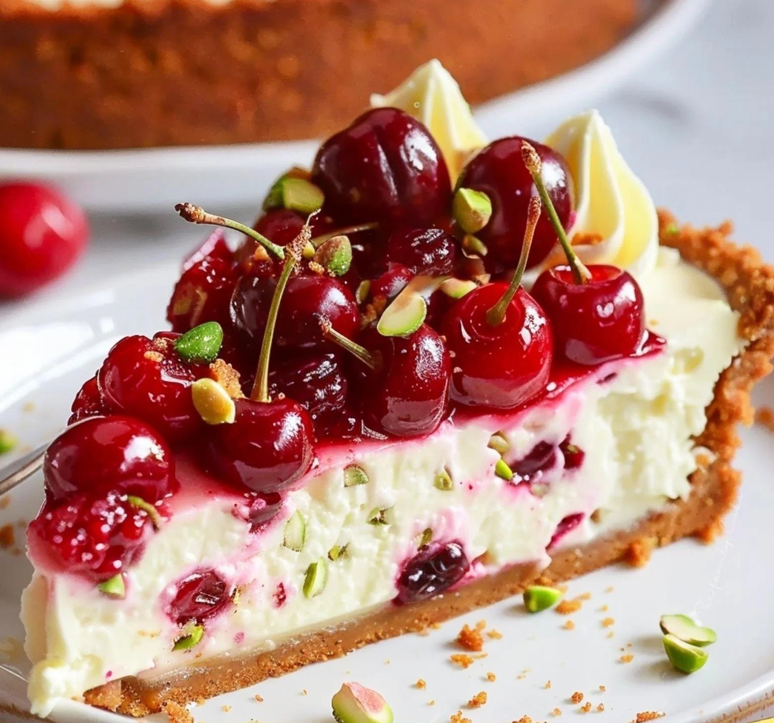 Lemon-Lime Cherry Pistachio Cheesecake