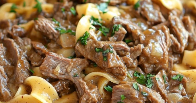 Crockpot Beef Tips & Noodles