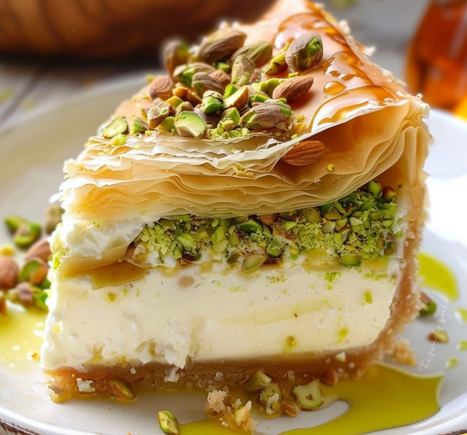Honey Pistachio Baklava Cheesecake