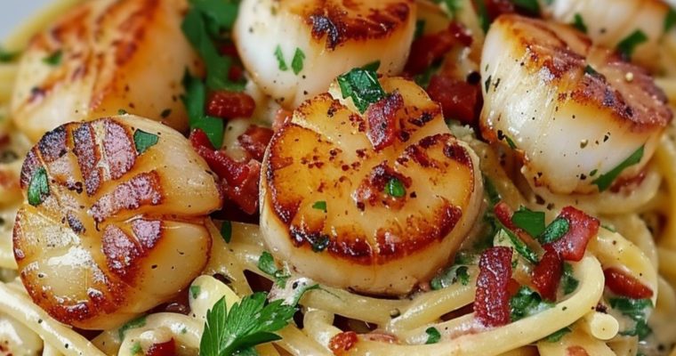 Creamy Tuscan Spaghetti with Jumbo Scallops
