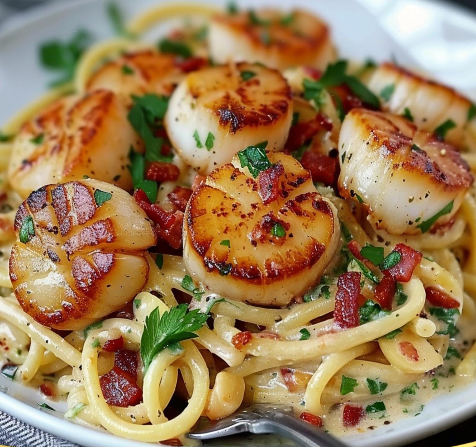 Creamy Tuscan Spaghetti with Jumbo Scallops