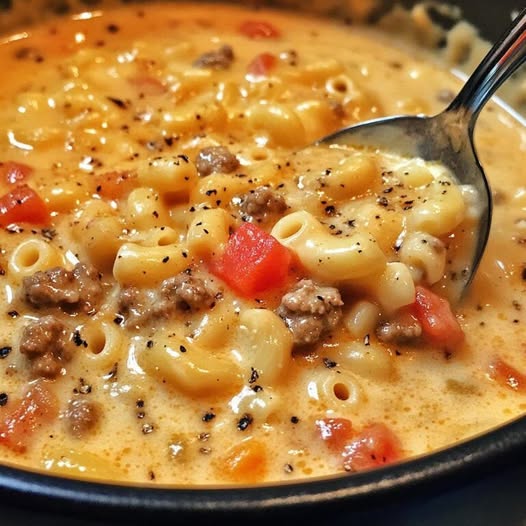 ONE POT MACARONI CHEESEBURGER SOUP