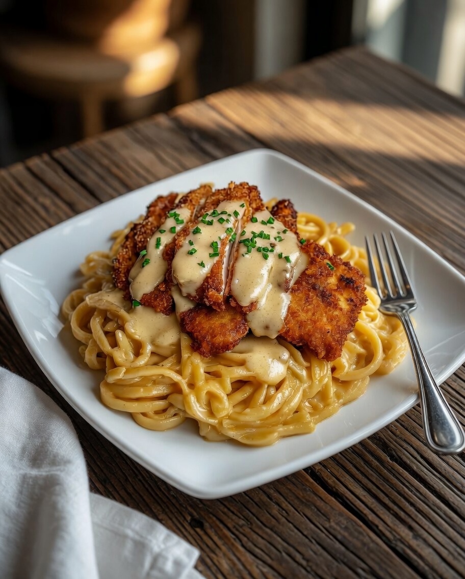 Crispy Chicken with Creamy Pasta