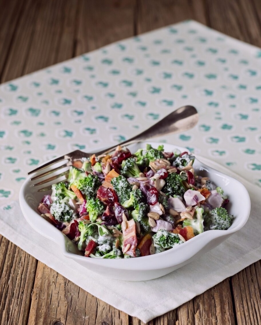 BROCCOLI SALAD WITH SUNFLOWER SEEDS & CRANBERRIES