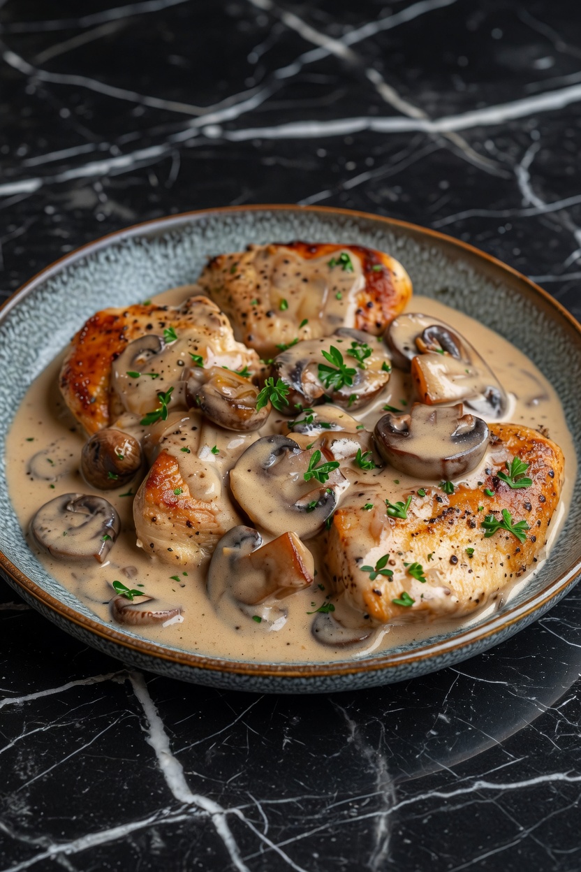 Chicken and Mushrooms in Creamy Sauce