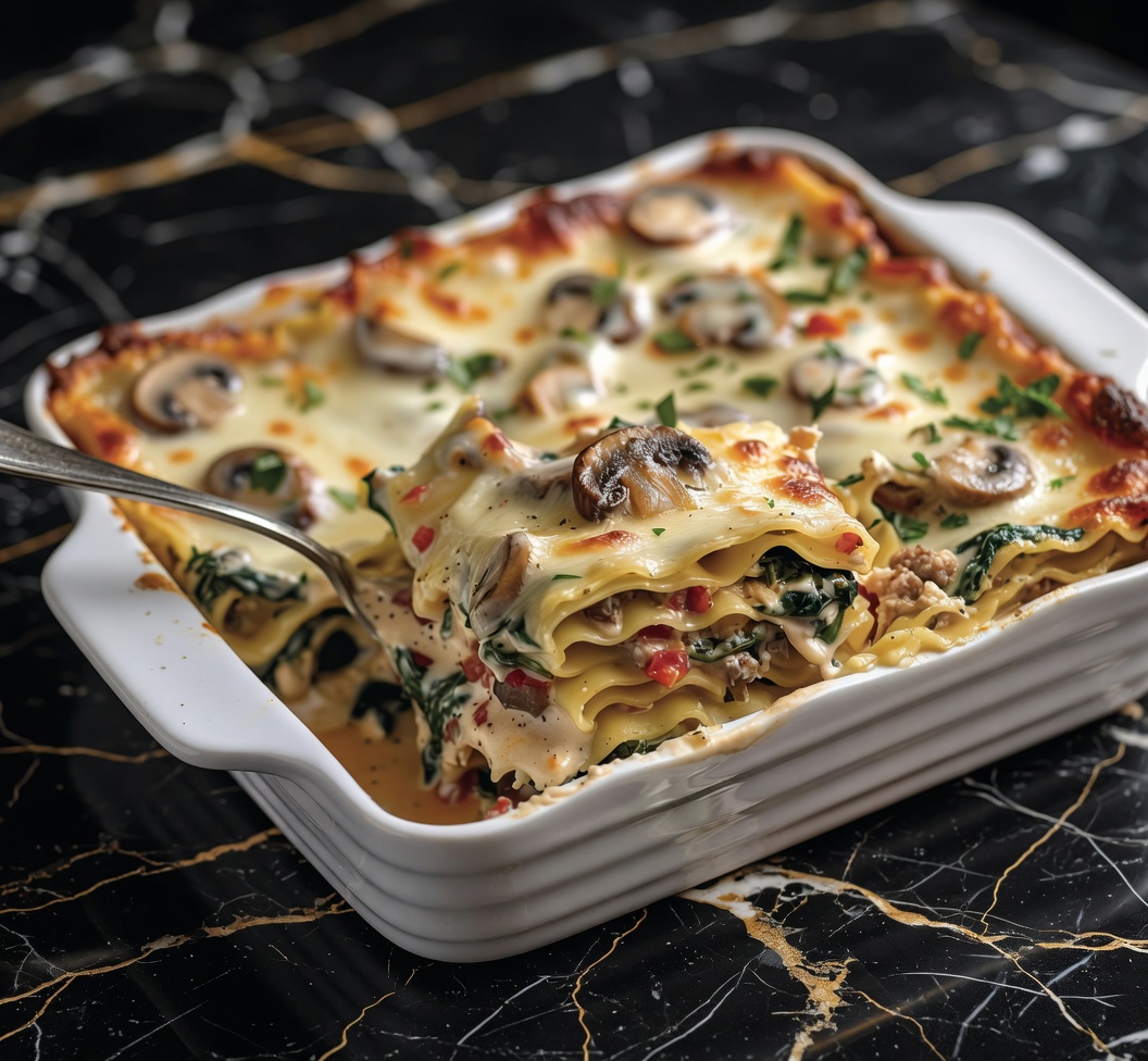 Chicken Mushroom and Spinach Lasagna