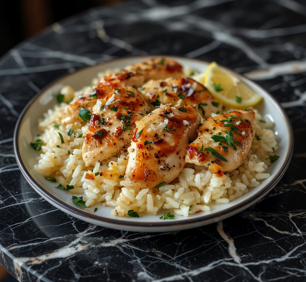 Chicken Scampi with Garlic Parmesan Rice