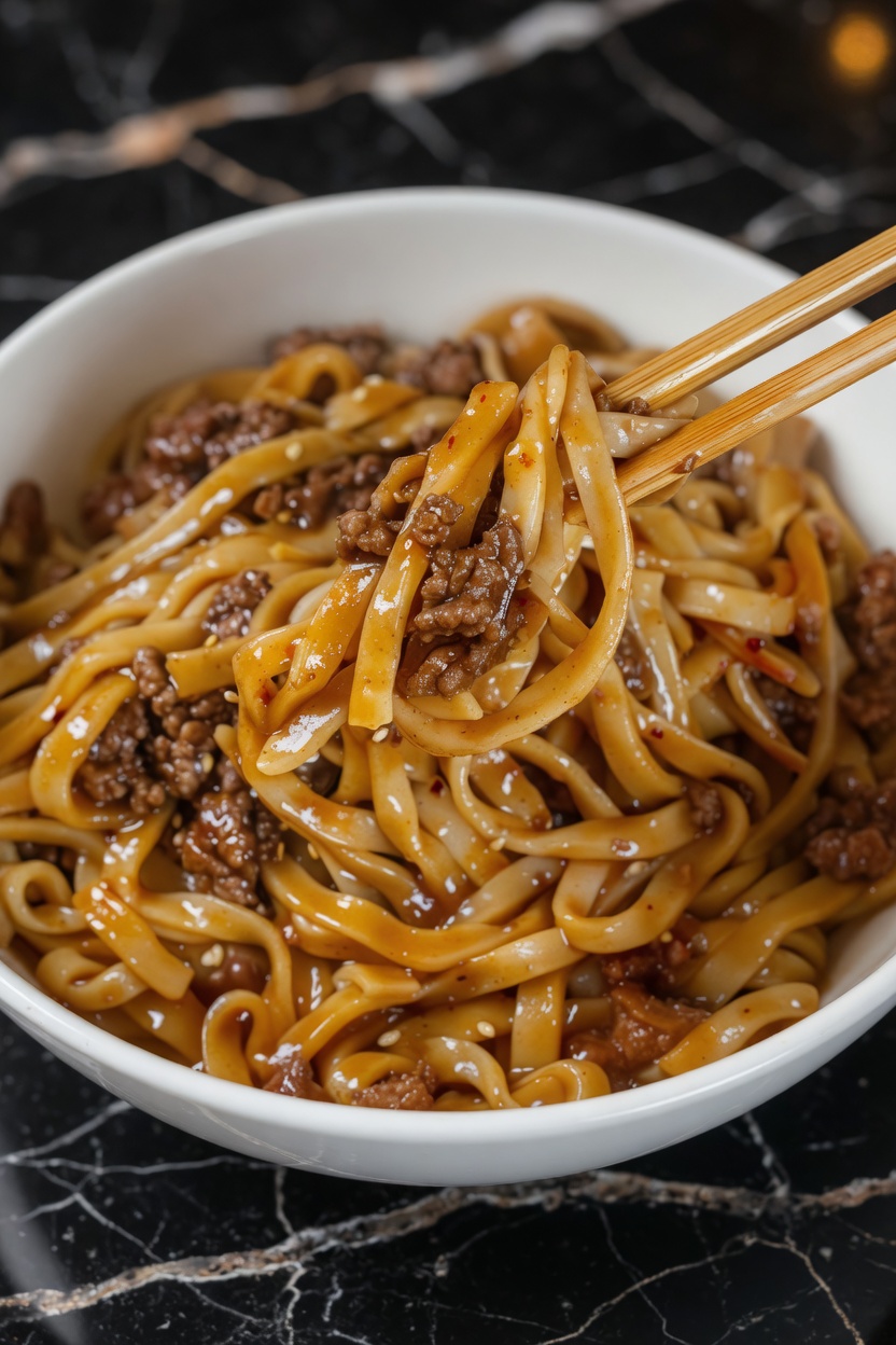 Mongolian Ground Beef Noodles