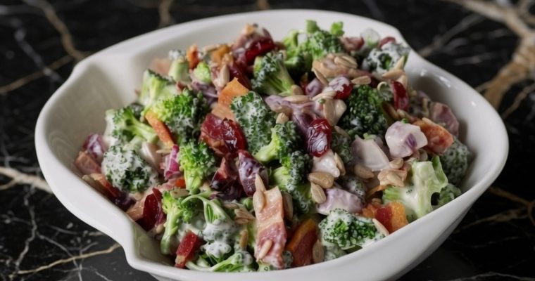 BROCCOLI SALAD WITH SUNFLOWER SEEDS & CRANBERRIES