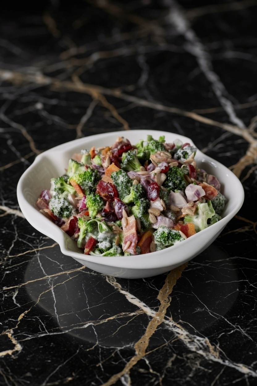 BROCCOLI SALAD WITH SUNFLOWER SEEDS & CRANBERRIES