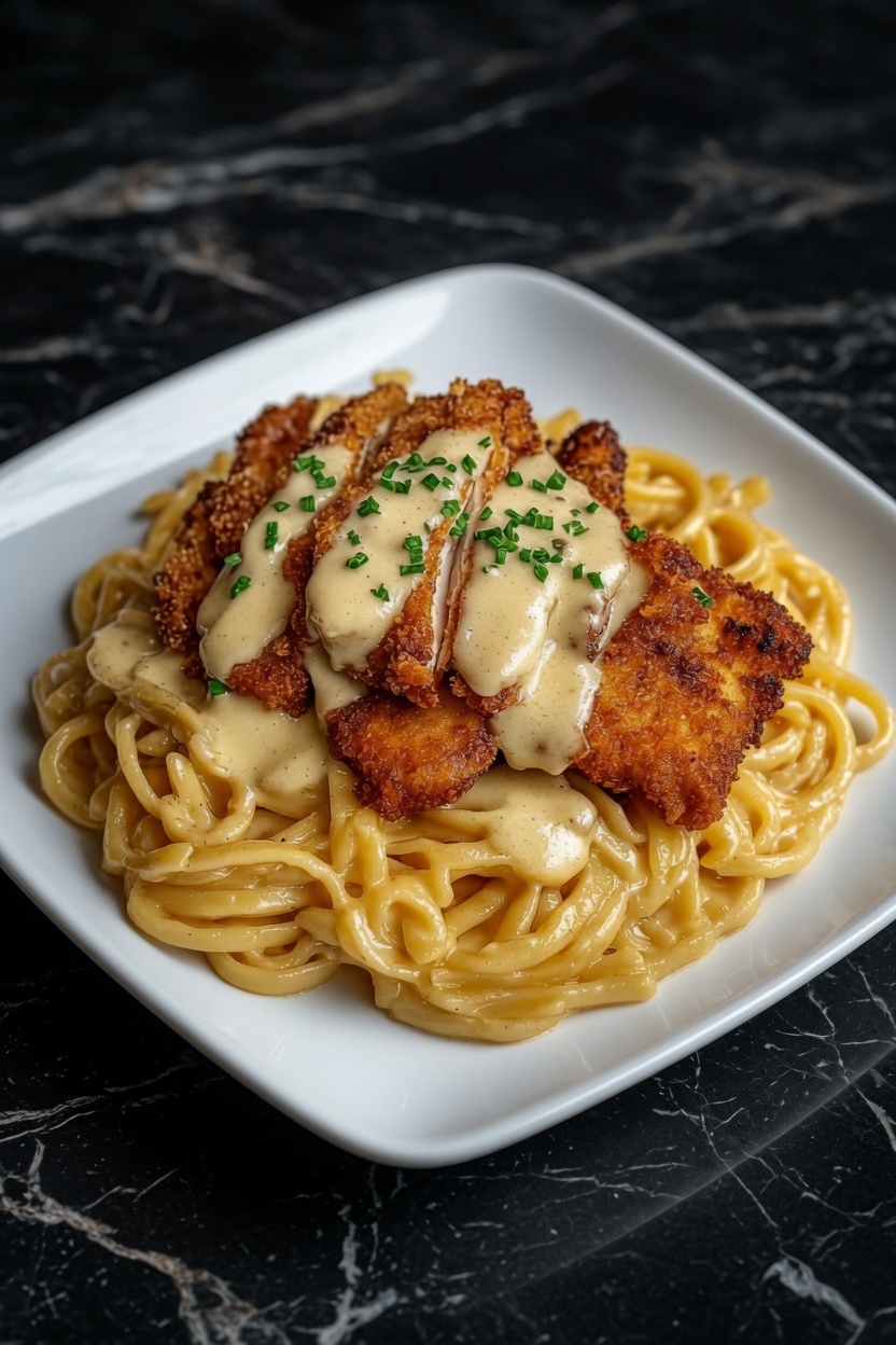Crispy Chicken with Creamy Pasta