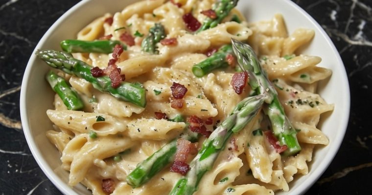 CREAMY PASTA WITH ASPARAGUS AND BACON
