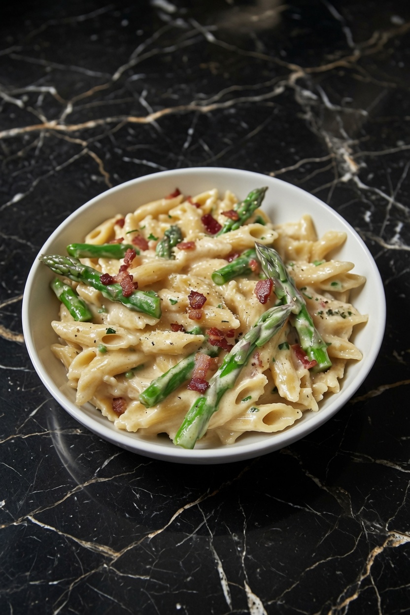 CREAMY PASTA WITH ASPARAGUS AND BACON